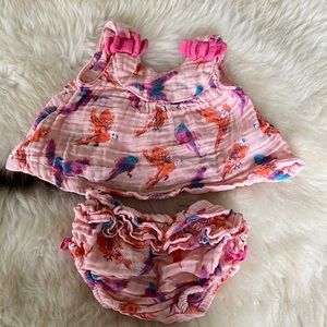 Hatley Baby 3-6 Months Girls Two Piece Bird Top and Bloomer Set